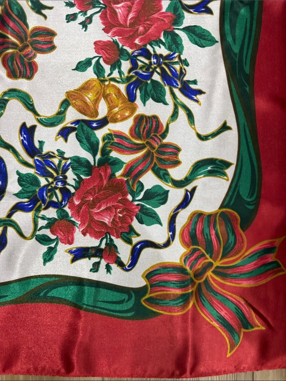 Red Floral Silk-Feel Christmas Square Scarf